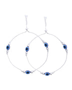 Jewels Nest Set of 2 Silver-Plated Stainless Steel Evil Eye Beaded Anklets | Grocsy