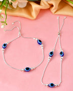 Jewels Nest Set of 2 Silver-Plated Stainless Steel Evil Eye Beaded Anklets | Grocsy