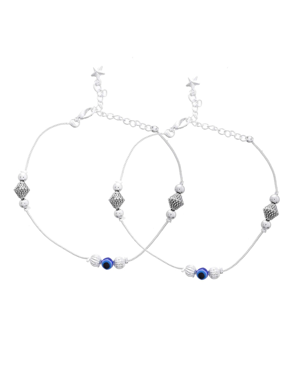 Jewels Nest Silver-Plated Stainless Steel Anklet Set with Evil Eye & Metallic Charms | Grocsy