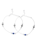 Jewels Nest Silver-Plated Stainless Steel Anklet Set with Evil Eye & Metallic Charms | Grocsy