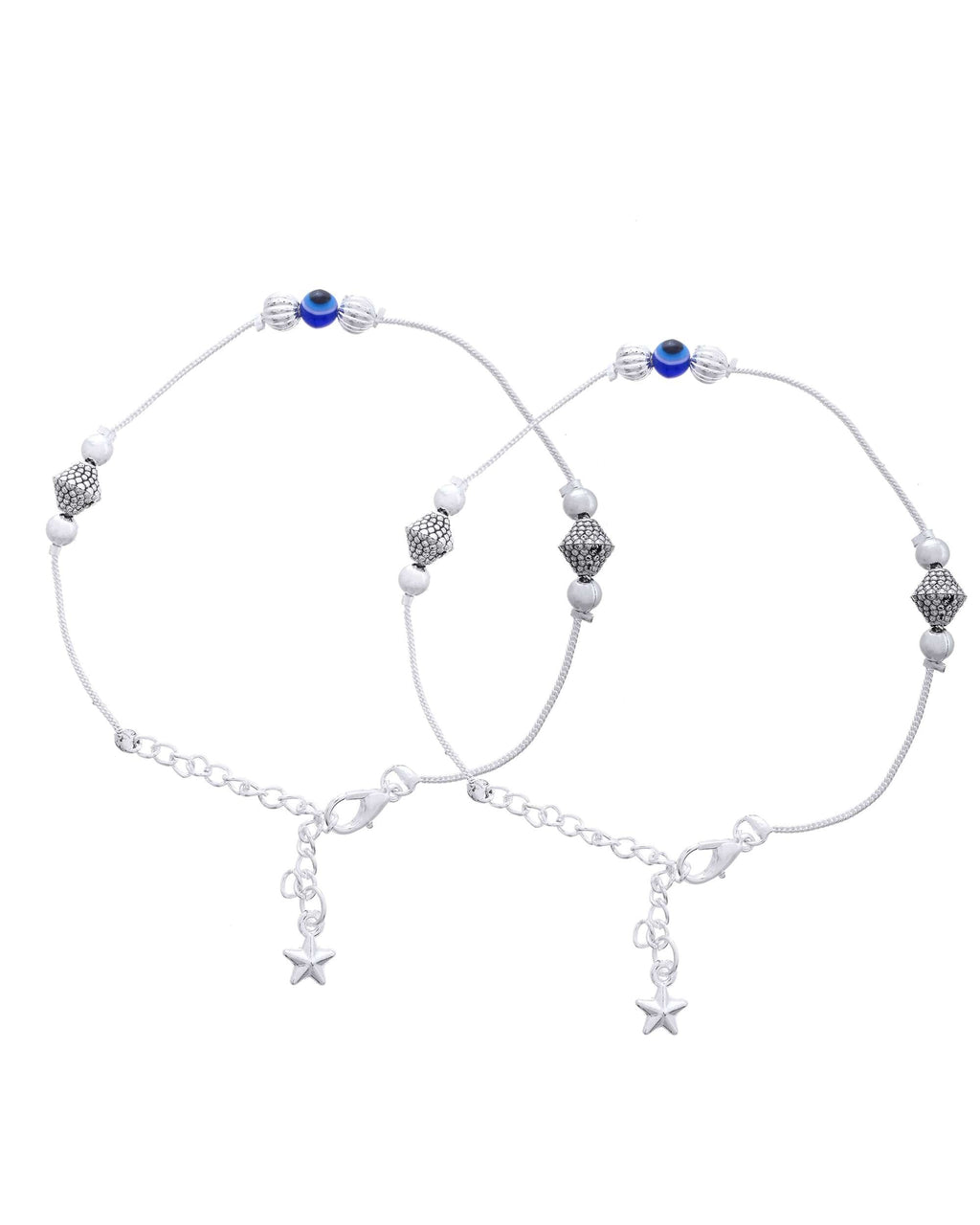 Jewels Nest Silver-Plated Stainless Steel Anklet Set with Evil Eye & Metallic Charms | Grocsy