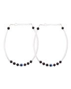 Jewels Nest Set of 2 Silver-Tone Stainless Steel Evil Eye Anklets with Beads | Grocsy