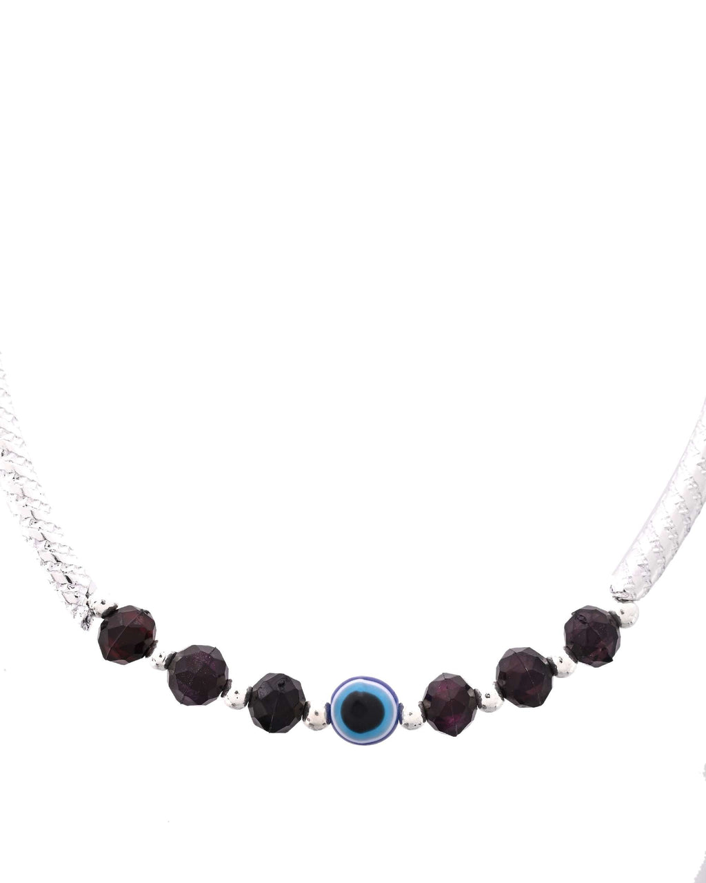 Jewels Nest Set of 2 Silver-Tone Stainless Steel Evil Eye Anklets with Beads | Grocsy