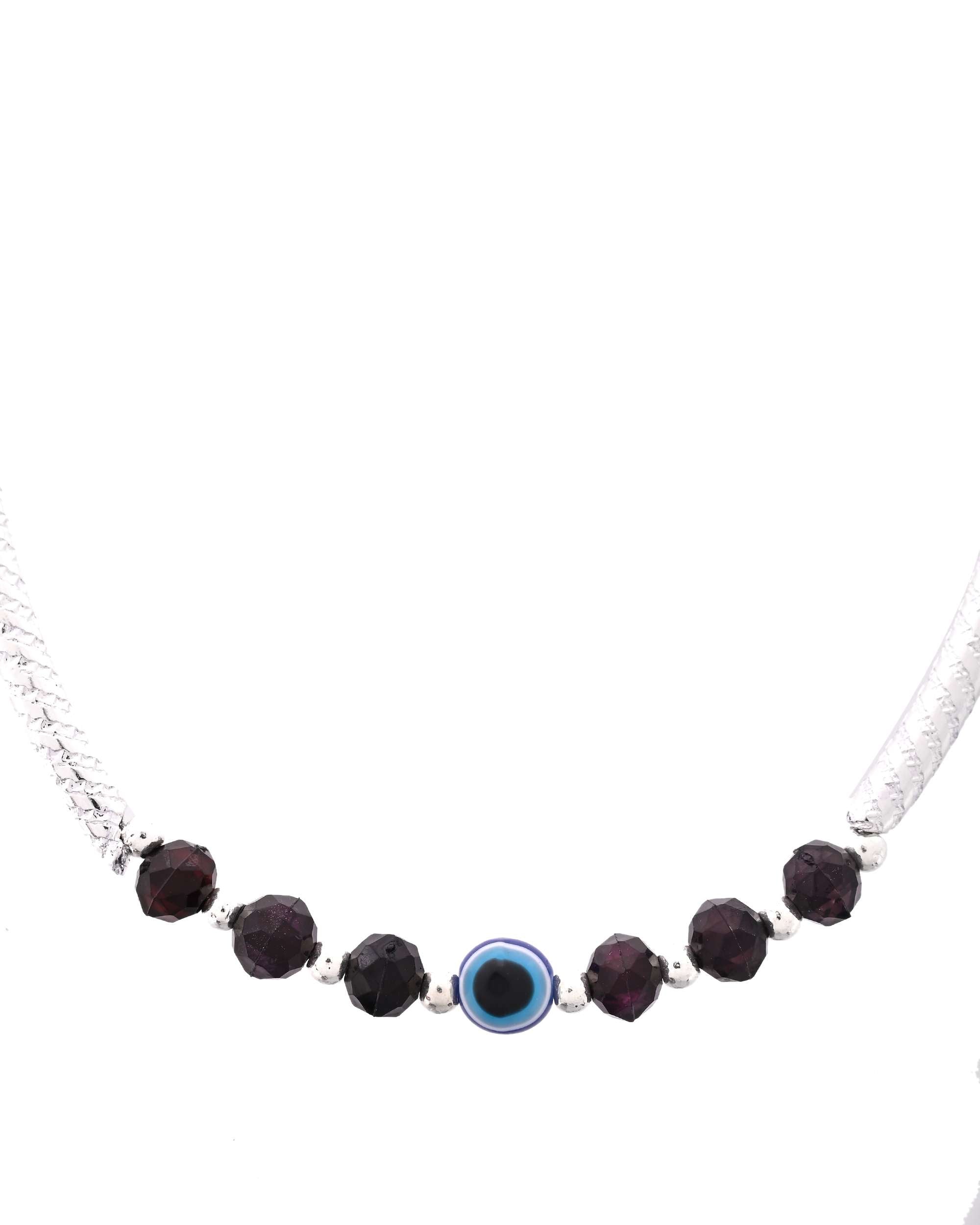 Jewels Nest Set of 2 Silver-Tone Stainless Steel Evil Eye Anklets with Beads | Grocsy