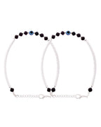 Jewels Nest Set of 2 Silver-Tone Stainless Steel Evil Eye Anklets with Beads | Grocsy