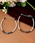 Jewels Nest Set of 2 Silver-Tone Stainless Steel Evil Eye Anklets with Beads | Grocsy