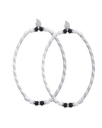 Jewels Nest Set of 2 Silver-Plated Black & White Beaded Anklets with Leaf Charm | Grocsy