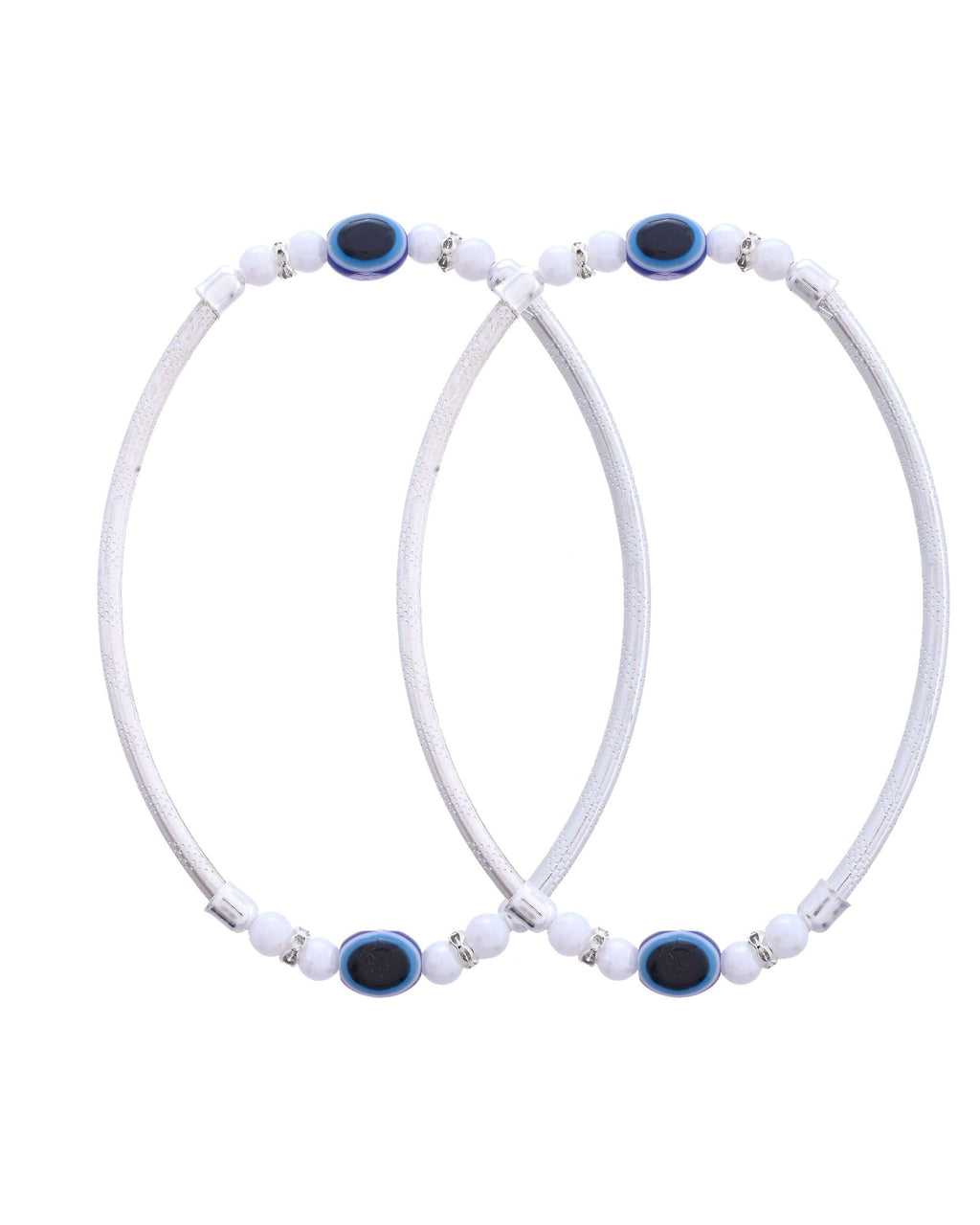 Jewels Nest Set of 2 Silver-Toned Anklets with Protective Evil Eye Beads | Grocsy