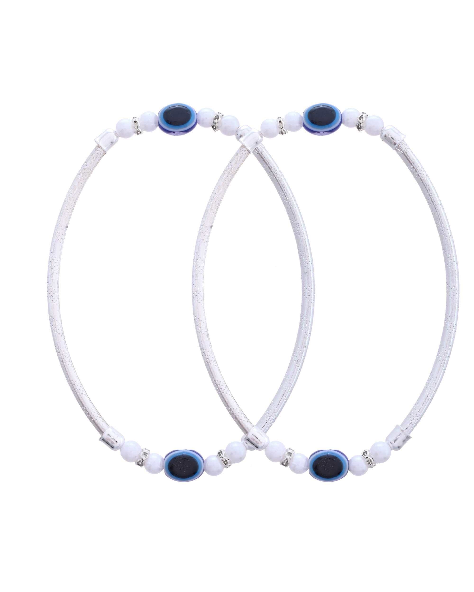 Jewels Nest Set of 2 Silver-Toned Anklets with Protective Evil Eye Beads | Grocsy