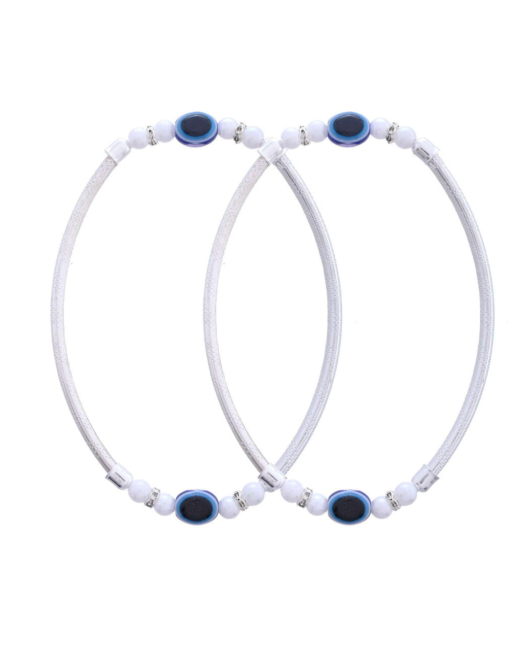 Jewels Nest Set of 2 Silver-Toned Anklets with Protective Evil Eye Beads | Grocsy