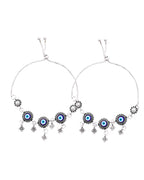 Jewels Nest Set of 2 Silver-Plated Stainless Steel Evil Eye & Stone-Studded Beaded Anklets | Grocsy