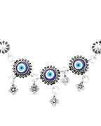 Jewels Nest Set of 2 Silver-Plated Stainless Steel Evil Eye & Stone-Studded Beaded Anklets | Grocsy
