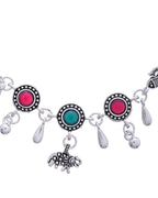Jewels Nest Set of 2 Silver-Plated Artificial Stone Beaded Anklets with Multi-Colored Accents | Grocsy