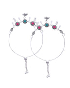 Jewels Nest Set of 2 Silver-Plated Artificial Stone Beaded Anklets with Multi-Colored Accents | Grocsy