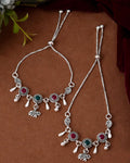 Jewels Nest Set of 2 Silver-Plated Artificial Stone Beaded Anklets with Multi-Colored Accents | Grocsy