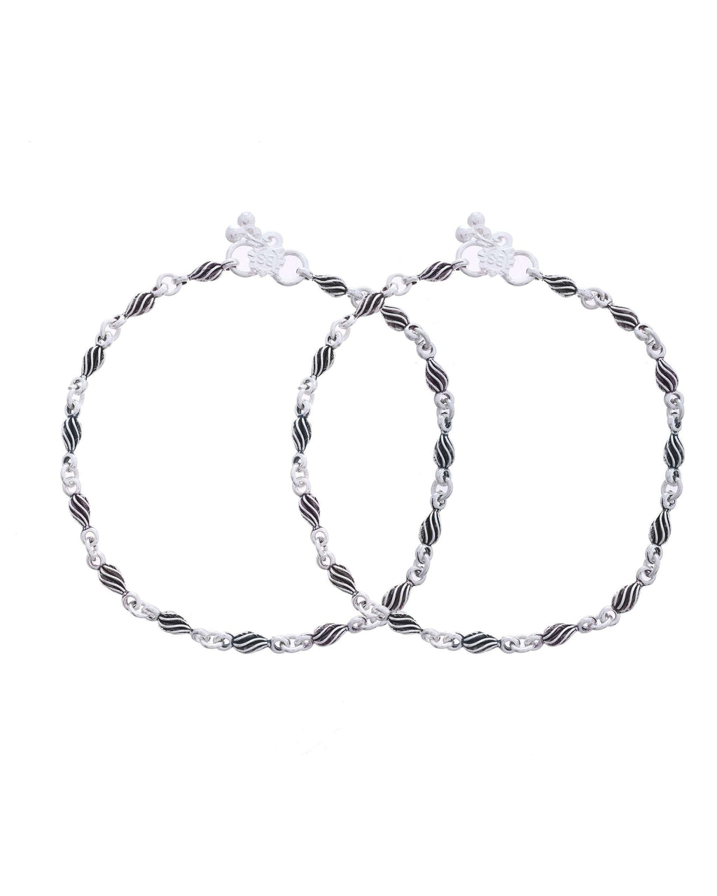 Jewels Nest Stainless Steel Silver-Tone Anklets with Leaf and Pearl Detailing | Grocsy