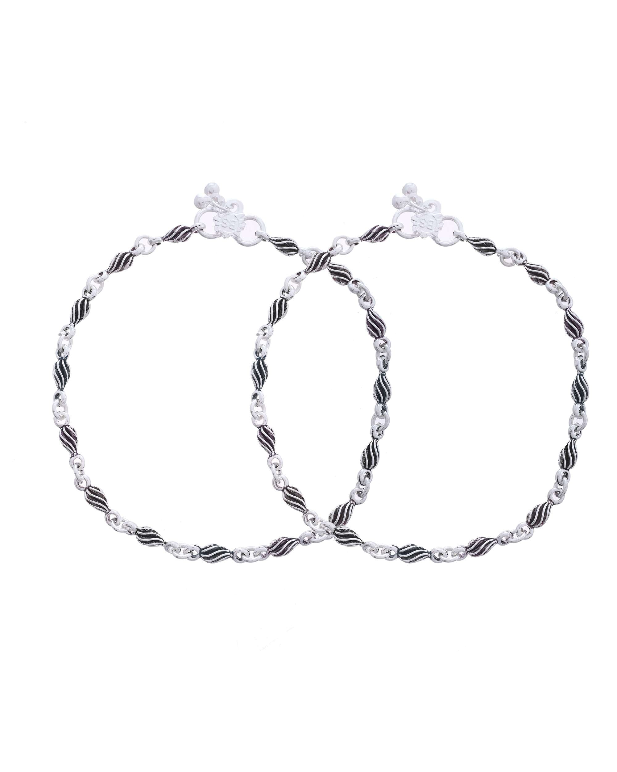 Jewels Nest Stainless Steel Silver-Tone Anklets with Leaf and Pearl Detailing | Grocsy