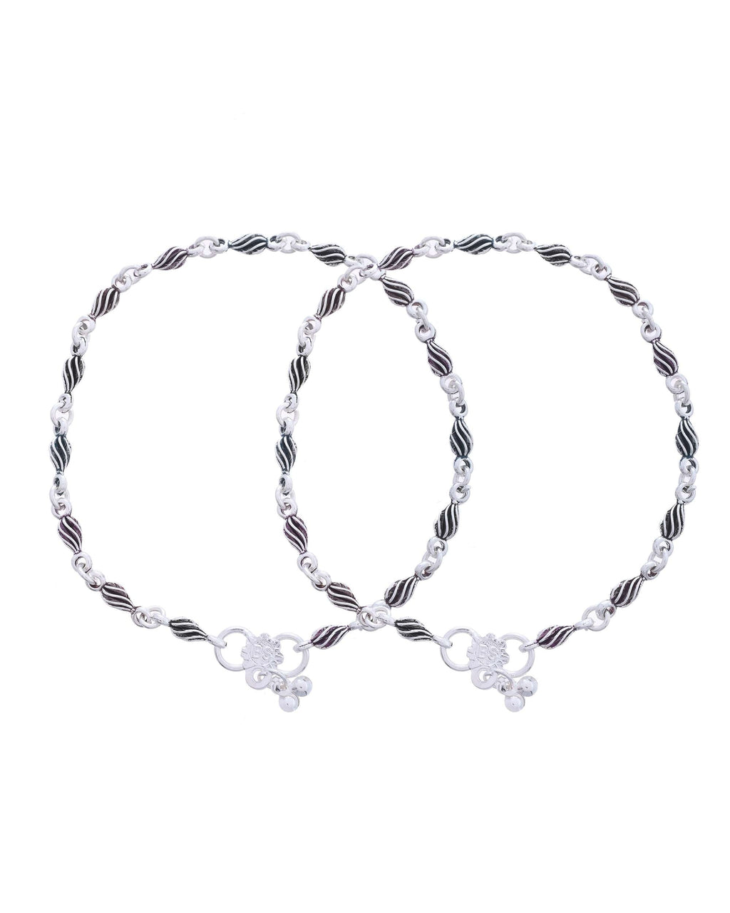 Jewels Nest Stainless Steel Silver-Tone Anklets with Leaf and Pearl Detailing | Grocsy