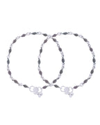 Jewels Nest Stainless Steel Silver-Tone Anklets with Leaf and Pearl Detailing | Grocsy