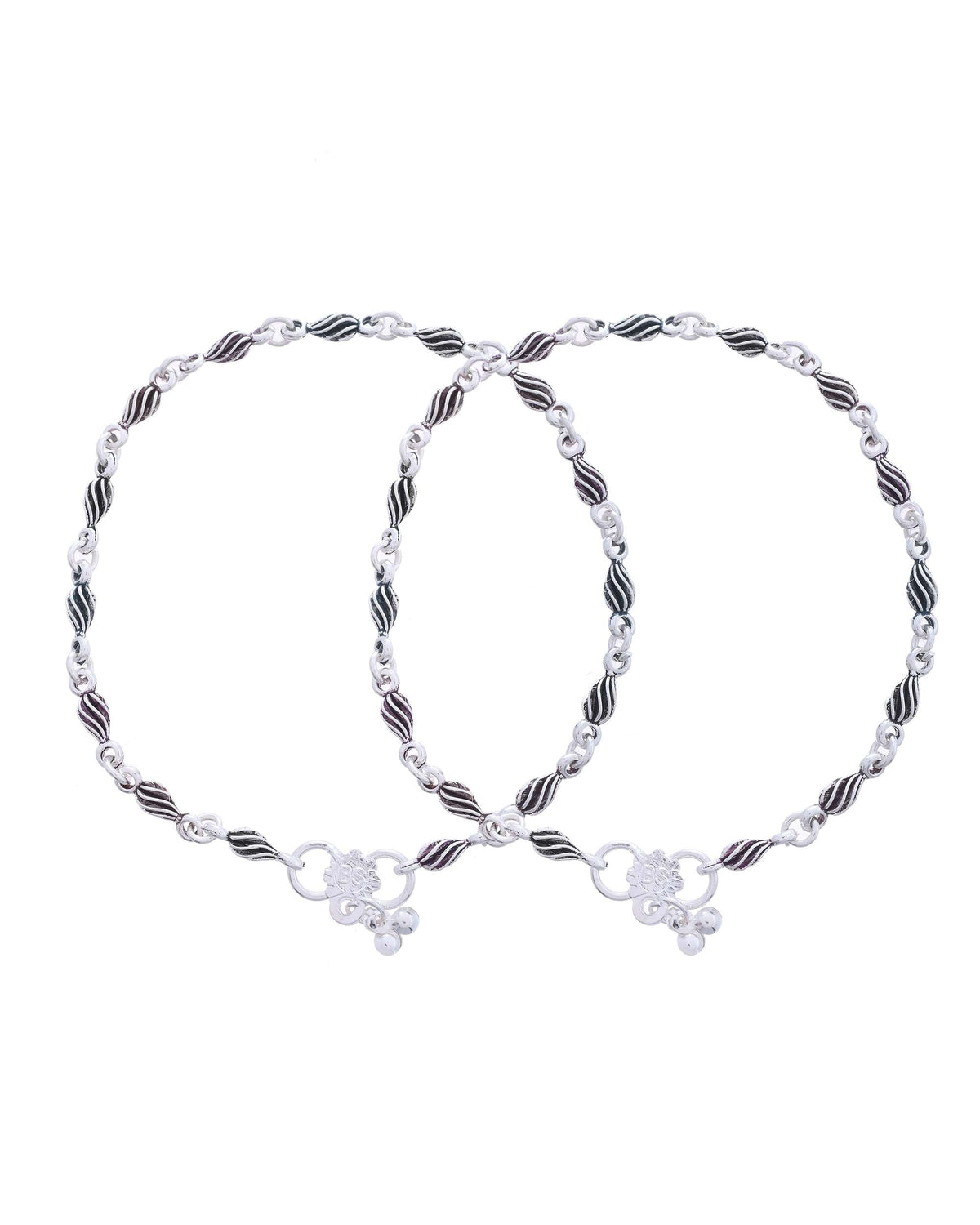 Jewels Nest Stainless Steel Silver-Tone Anklets with Leaf and Pearl Detailing | Grocsy