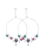 Jewels Nest Set of 2 Silver-Plated Green Stone & Bead Anklets in Stainless Steel | Grocsy