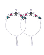Jewels Nest Set of 2 Silver-Plated Green Stone & Bead Anklets in Stainless Steel | Grocsy