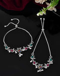 Jewels Nest Set of 2 Silver-Plated Green Stone & Bead Anklets in Stainless Steel | Grocsy
