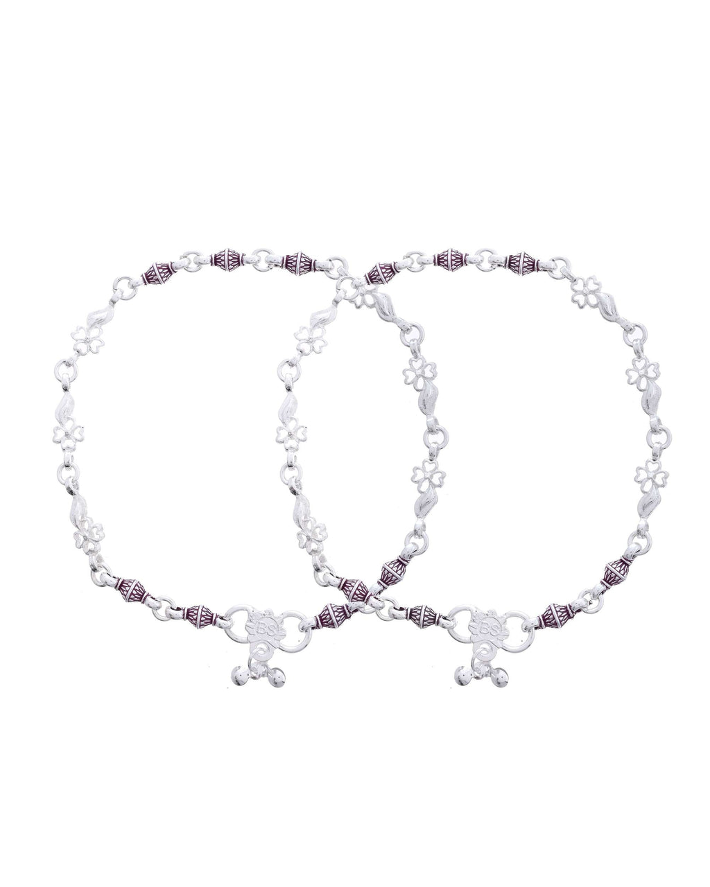 Jewels Nest Set of 2 Silver-Plated Stainless Steel Anklets with Pink Artificial Beads | Grocsy