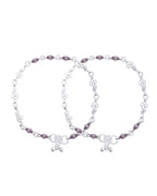 Jewels Nest Set of 2 Silver-Plated Stainless Steel Anklets with Pink Artificial Beads | Grocsy