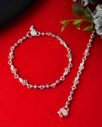 Jewels Nest Set of 2 Silver-Plated Stainless Steel Anklets with Pink Artificial Beads | Grocsy