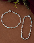 Jewels Nest Set of 2 Silver-Plated Anklets with Green Beads & Leaf Motifs | Grocsy