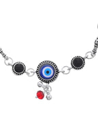 Jewels Nest Set of 2 Silver-Plated Beaded Anklets with Black & Blue Evil Eye Charms | Grocsy