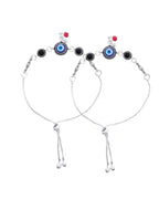 Jewels Nest Set of 2 Silver-Plated Beaded Anklets with Black & Blue Evil Eye Charms | Grocsy