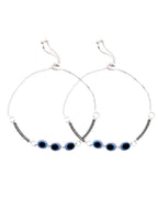 Jewels Nest Set of 2 Silver-Plated Stainless Steel Evil Eye Oval Beaded Anklets | Grocsy