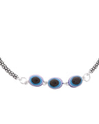 Jewels Nest Set of 2 Silver-Plated Stainless Steel Evil Eye Oval Beaded Anklets | Grocsy