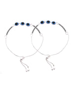 Jewels Nest Set of 2 Silver-Plated Stainless Steel Evil Eye Oval Beaded Anklets | Grocsy