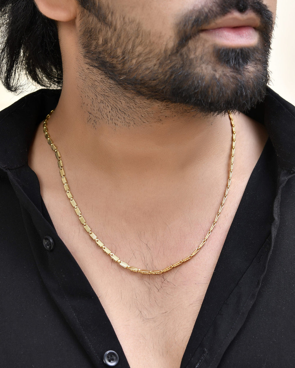 Jewels Nest Men Gold-Polished Stainless Steel Self Design Biscuit Chain | Grocsy
