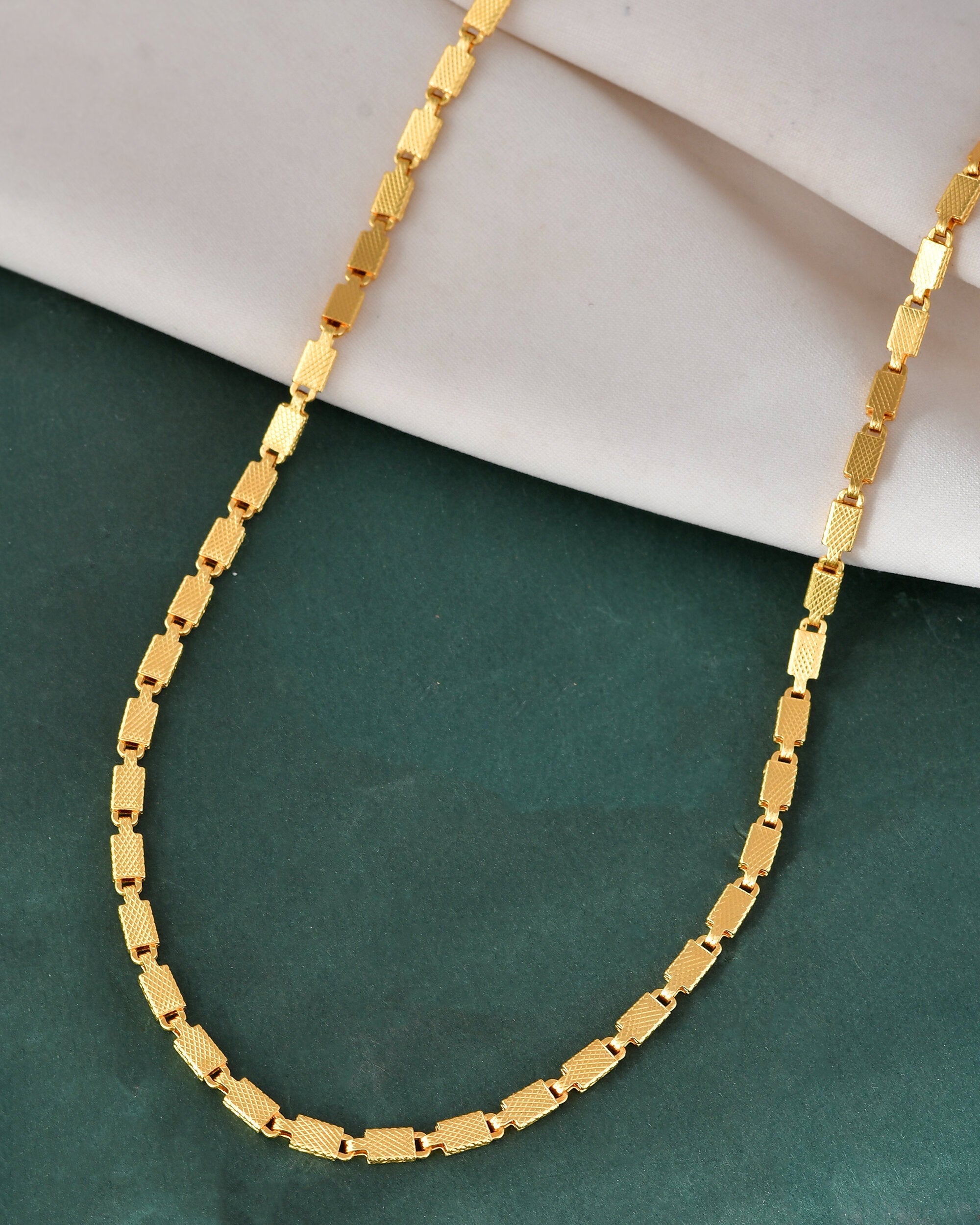 Jewels Nest Men Gold-Polished Stainless Steel Self Design Biscuit Chain | Grocsy