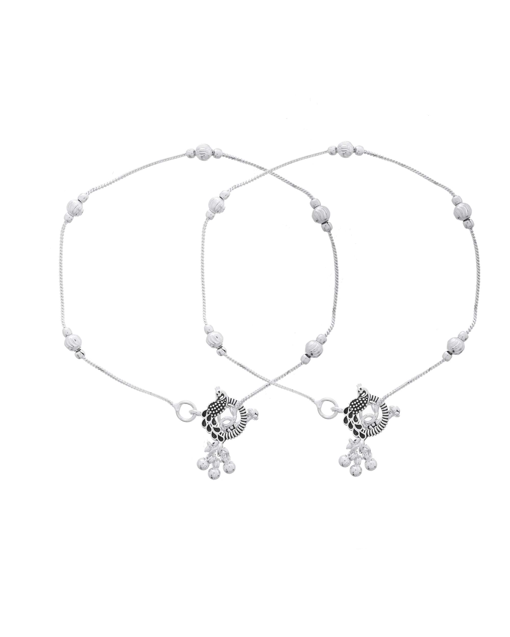 Jewels Nest Set of 2 Traditional Silver-Plated Ball & Chain Anklets | Grocsy