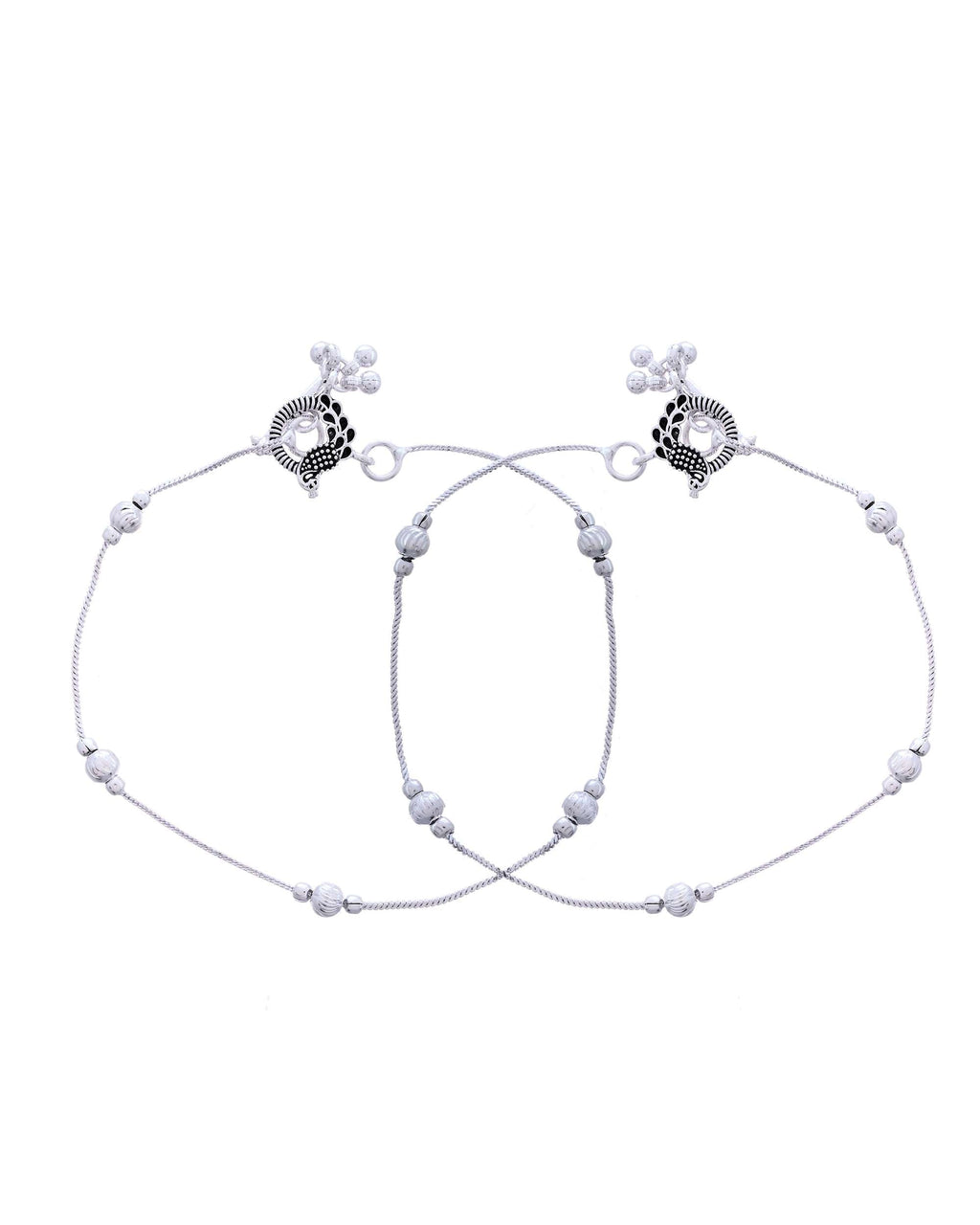Jewels Nest Set of 2 Traditional Silver-Plated Ball & Chain Anklets | Grocsy