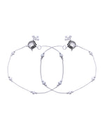 Jewels Nest Set of 2 Traditional Silver-Plated Ball & Chain Anklets | Grocsy