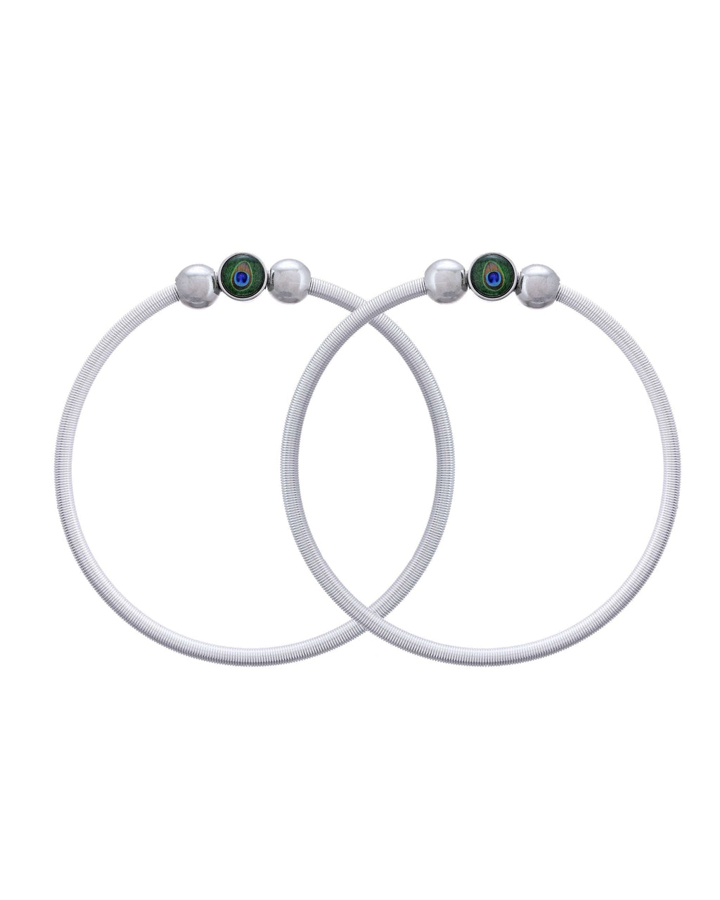 Jewels Nest Contemporary Wire-Style Silver Anklet with Peacock Design Bead | Grocsy