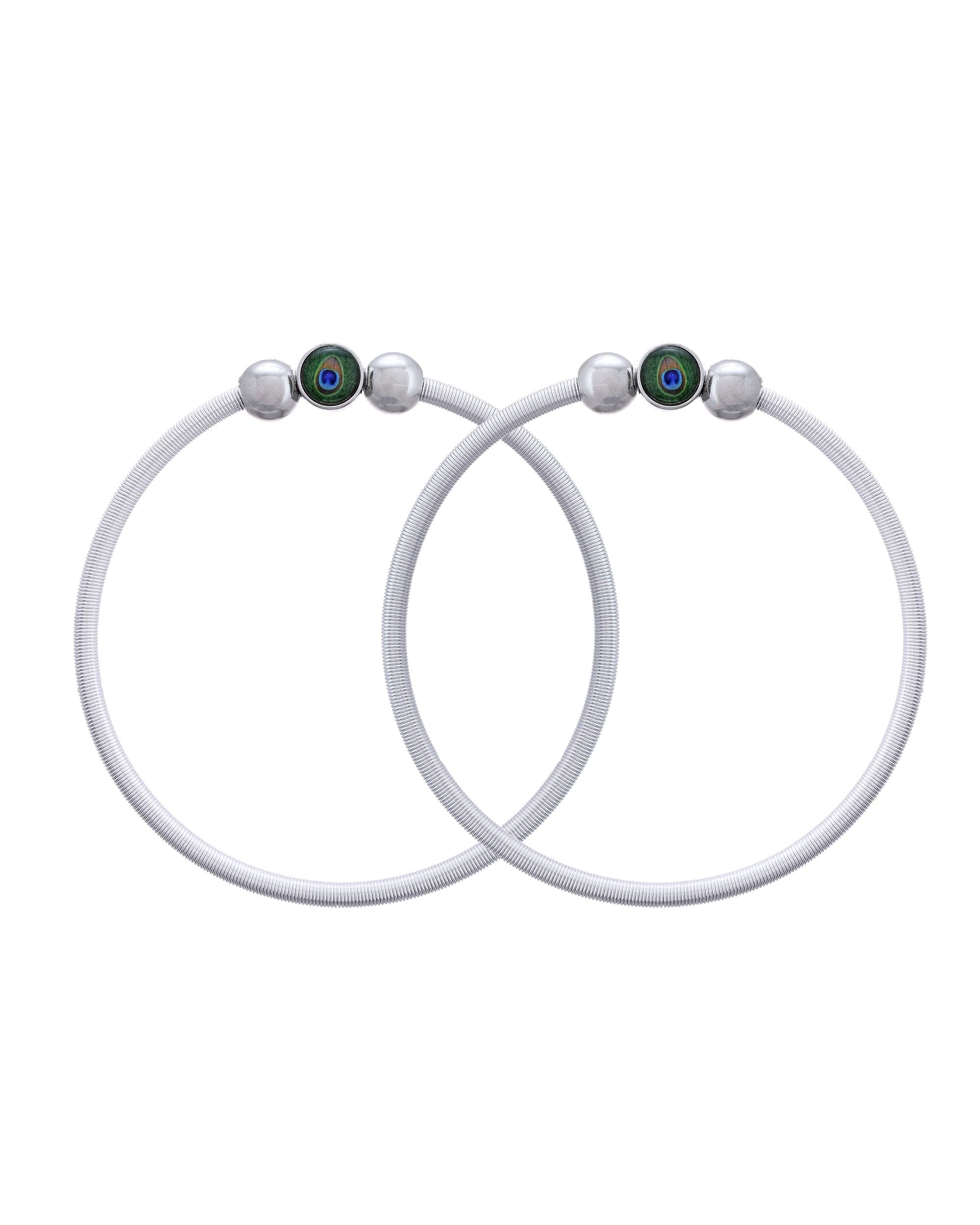 Jewels Nest Contemporary Wire-Style Silver Anklet with Peacock Design Bead | Grocsy