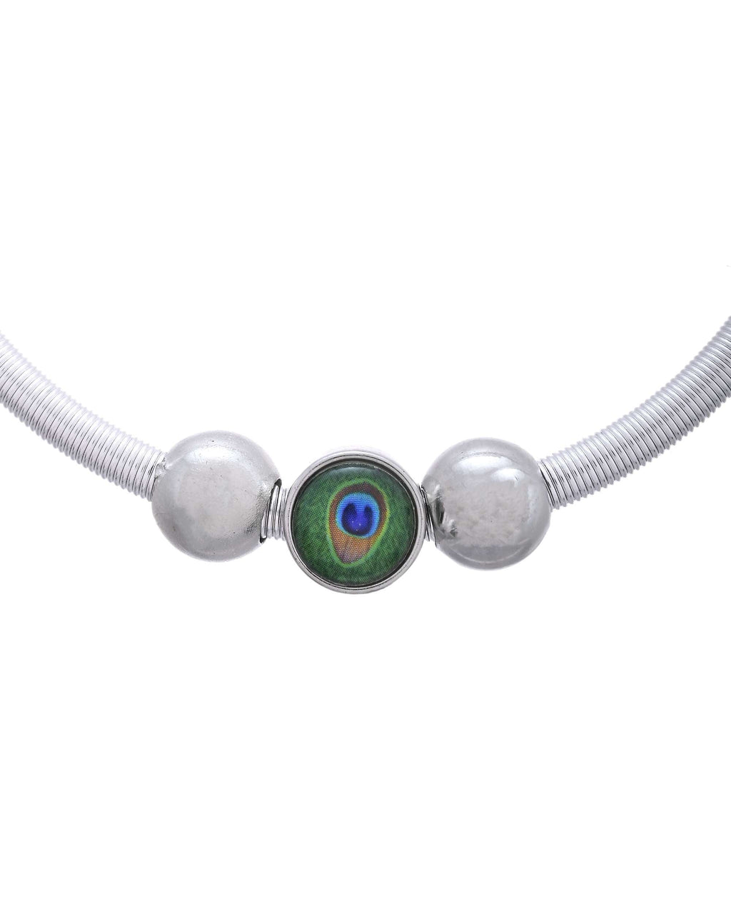 Jewels Nest Contemporary Wire-Style Silver Anklet with Peacock Design Bead | Grocsy