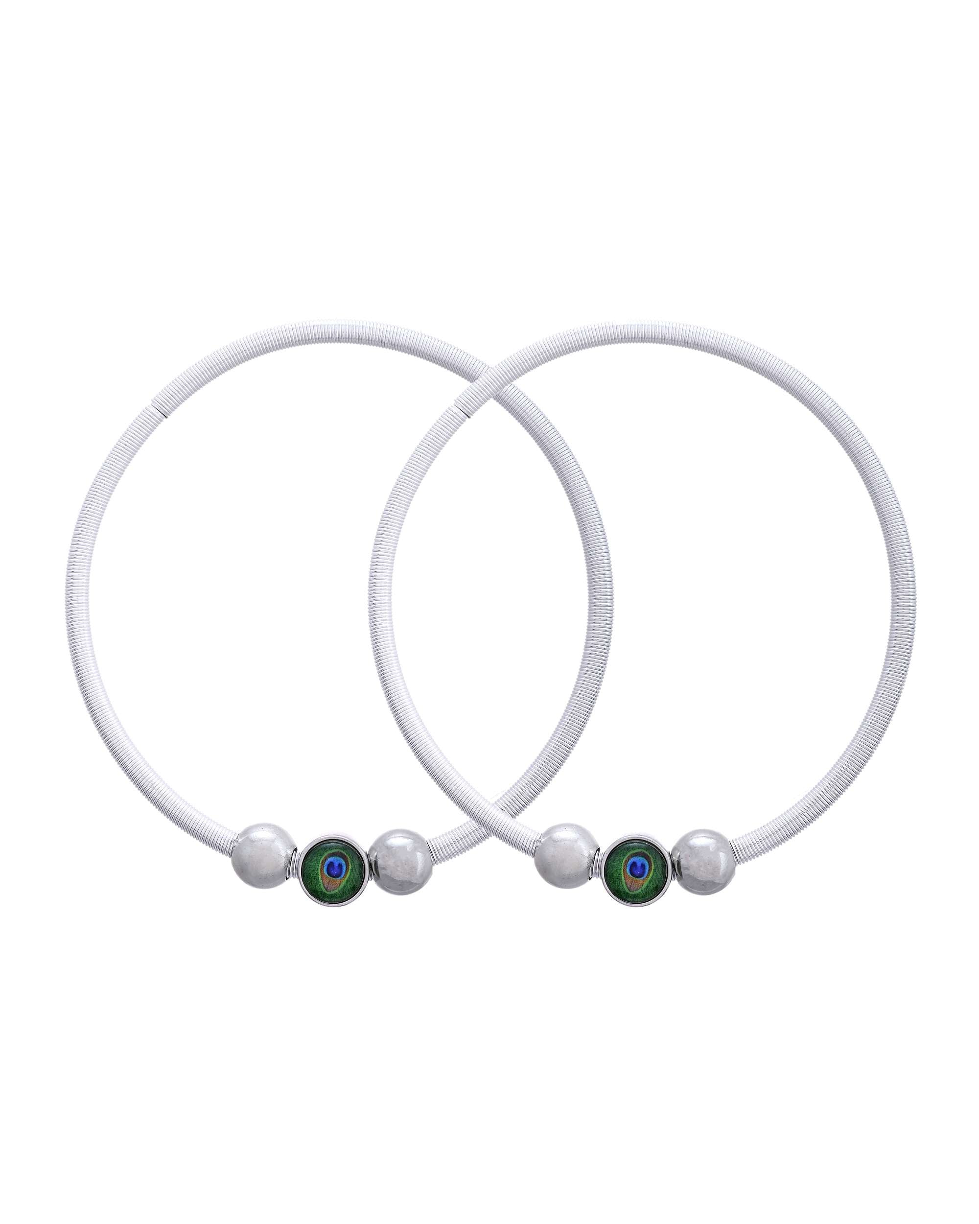 Jewels Nest Contemporary Wire-Style Silver Anklet with Peacock Design Bead | Grocsy