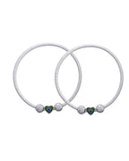 Jewels Nest Set of 2 Silver-Plated Stainless Steel Heart-Shaped Peacock Stone Beaded Anklets | Grocsy