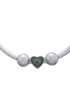 Jewels Nest Set of 2 Silver-Plated Stainless Steel Heart-Shaped Peacock Stone Beaded Anklets | Grocsy