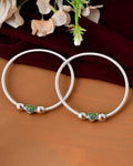 Jewels Nest Set of 2 Silver-Plated Stainless Steel Heart-Shaped Peacock Stone Beaded Anklets | Grocsy