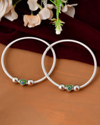 Jewels Nest Set of 2 Silver-Plated Stainless Steel Heart-Shaped Peacock Stone Beaded Anklets | Grocsy