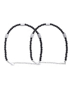 Jewels Nest Set of 2 Silver-Plated Anklets with Polished Black Beads and Barrel Charms | Grocsy